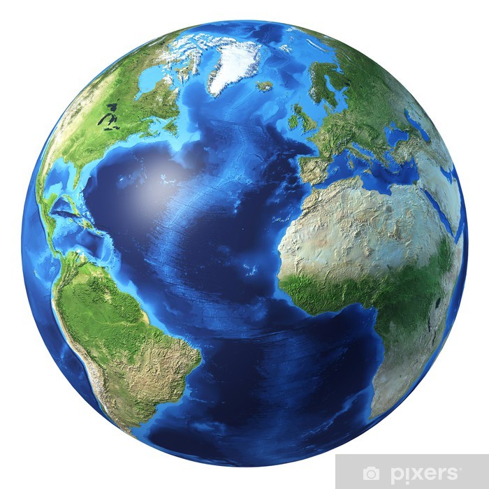 Earth globe, realistic 3 D rendering. Atlantic ocean view.